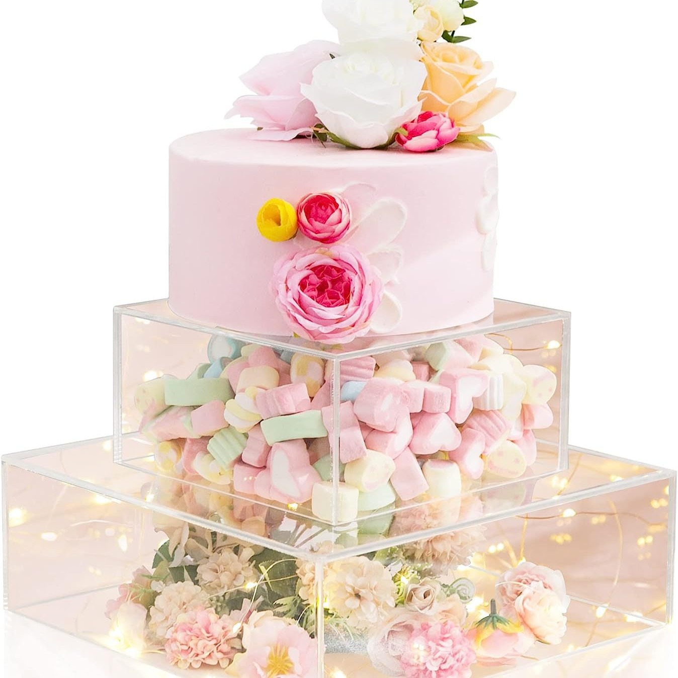 Circular transparente cuadrado acrílico pastel de pie puede ser relleno pastel de apoyo boda banquete de boda fiesta de bodas