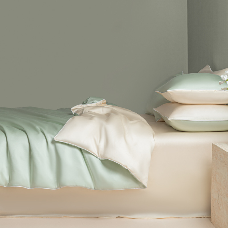 Summer Ice Silk Duvet Cover Set Solid Colour Washed Bedding 4 Pcs_voghion.com