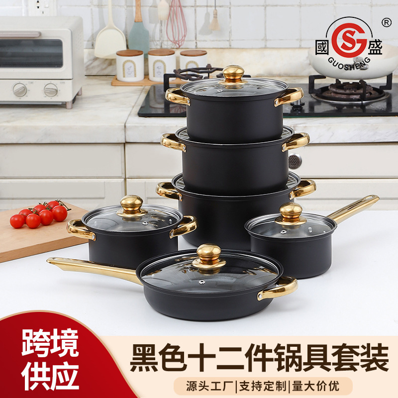 クロスボーダー調理器具鍋12点セット調理鍋ノンスティックポットキッチンステンレスノンスティック鍋セット|undefined