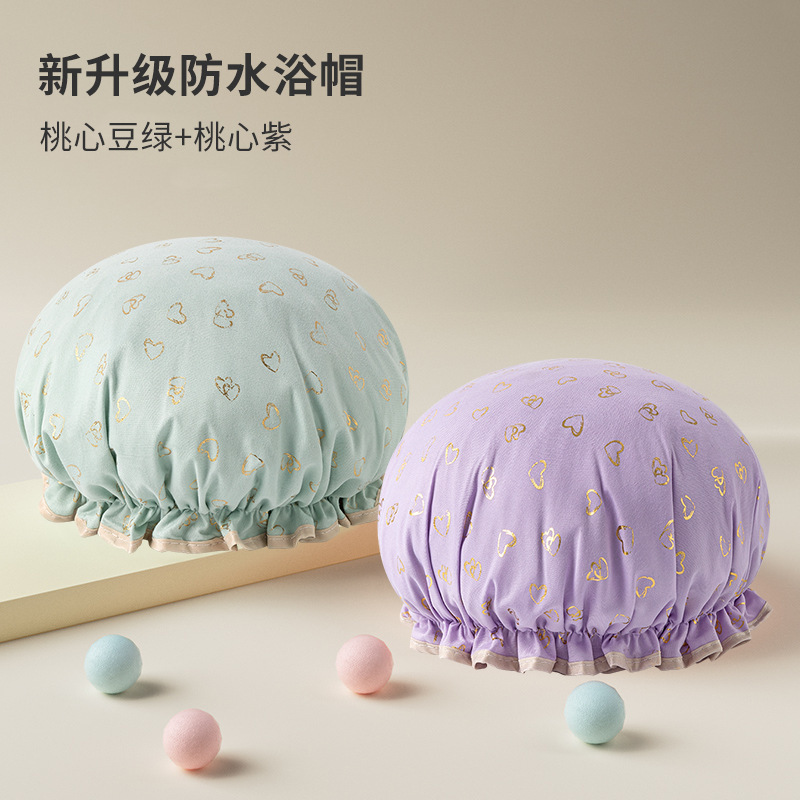 双层浴帽女防水洗澡头套家用成人沐浴帽发套厨房防油烟帽洗澡帽|undefined