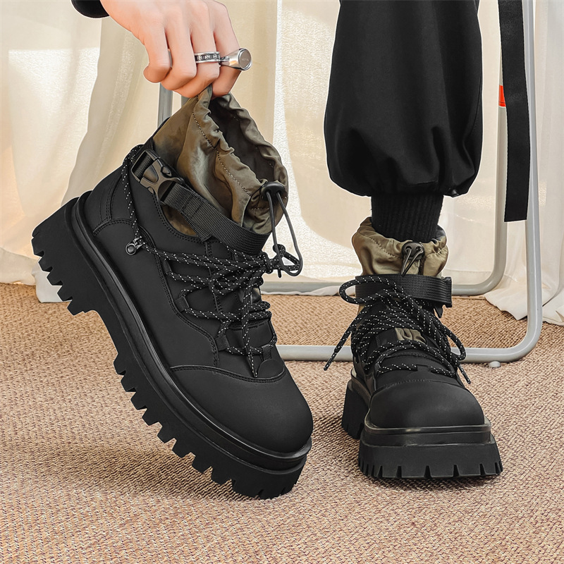 야외 등산 작업복 부츠 남성용 최고급 가을과 겨울 기모 두꺼운 밑창 강화 신발 기능성 마틴 부츠 스노우 코튼 부츠