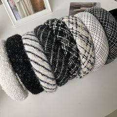 秋冬高級感黑白編織粗呢格子發箍高顱頂小香風簡約海綿頭箍髮飾女