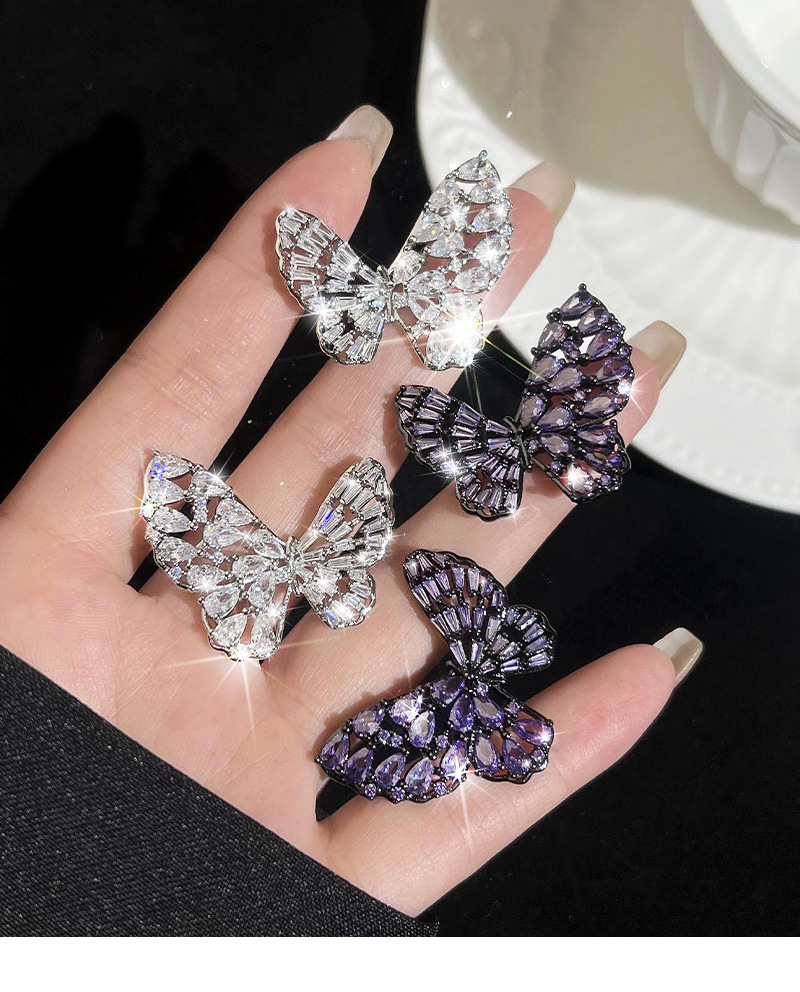 1 Pair Ig Style Shiny Butterfly Plating Hollow Out Inlay Copper Rhinestones Ear Studs display picture 5