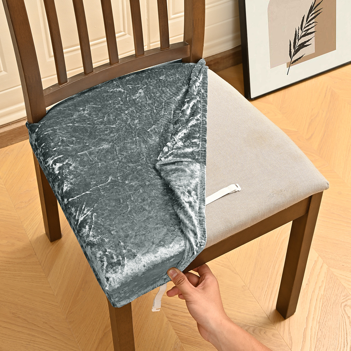 Amazon elástico oro veludo doble taburete elástico cubierta con lengua de hebilla cubierta de cojín de silla antideslizante cubierta de comedor de hotel