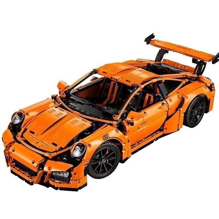 Cross-border Compatible Lego Orange Porsche GT3RS Mechanical Group Racing Car Model Assembled Building Blocks Toy