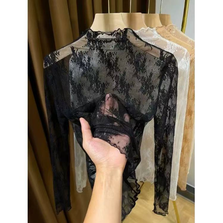 薄款高领蕾丝内搭小衫女秋冬2025新款边网纱打底衫女内搭上衣|undefined