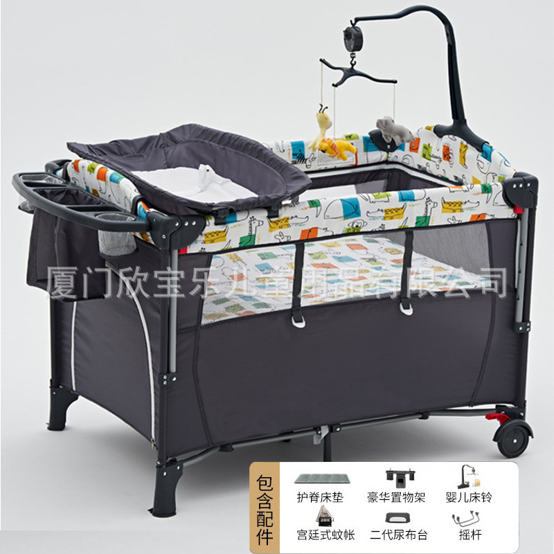 Cama plegable para bebé con valla, cama grande con costuras, cama multifuncional para niños de 0 a 6 años, cuna extraíble, mesa de pañales