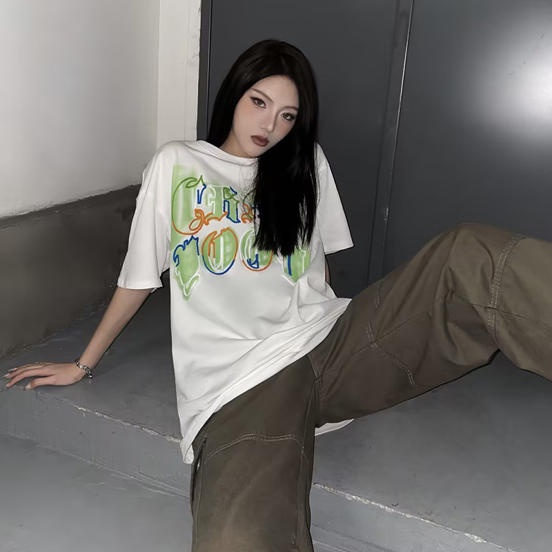 浅耀潮牌男装|夏季嘻哈绳绣重磅男士纯棉短袖情侣打底衫tshirt