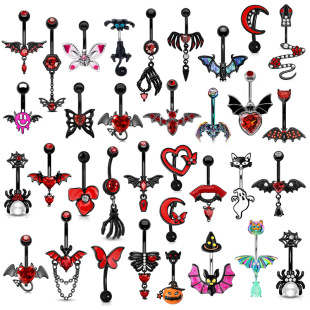 Stainless Steel Halloween Full Series Navel Nail Personalized Bat Umbilical Nail Funny Umbilical Ring Human Piercing Piercing Jewelry