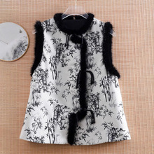 提花古装汉服夹棉马甲2025冬新款复古提花涧棉拼水毛上衣马夹女