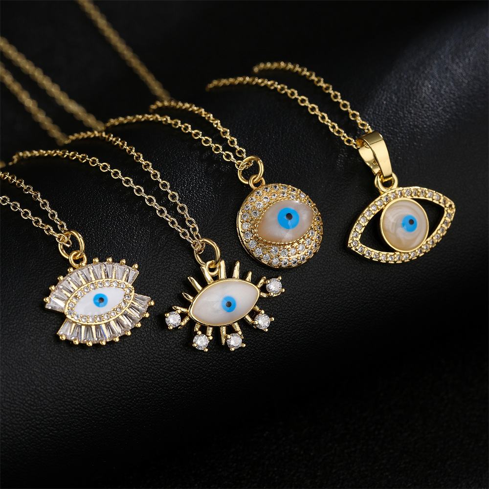 Fashion new eye clavicle chain copper 18K gold zircon necklace