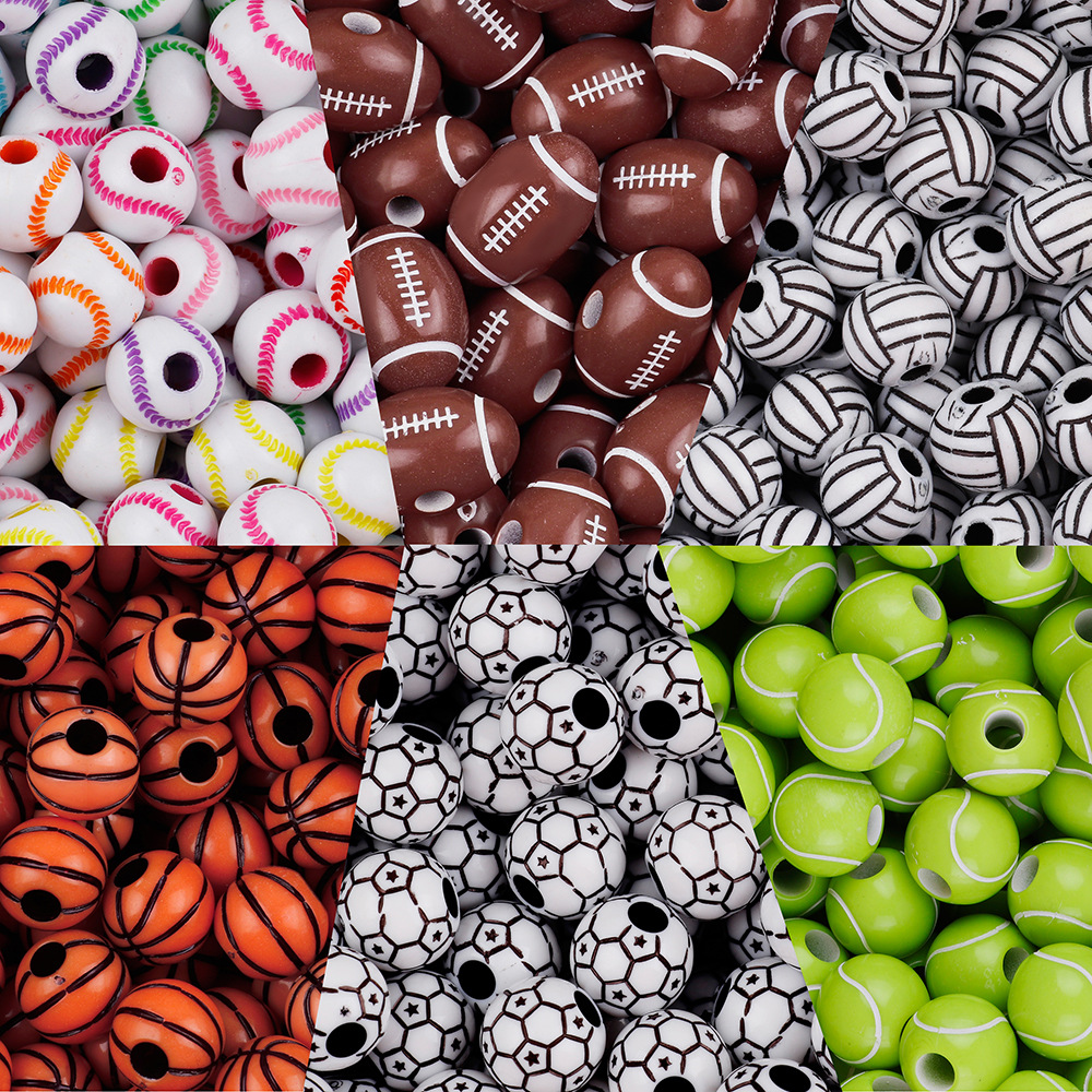 Ball-Shaped Acrylic Volleyball, Football, Baseball Round Beads DIY Children's Toys Bracelet Pendant Jewelry Accessories Loose Beads