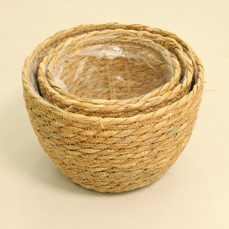 Transfronterizos de paja trenzada canasta de flores maceta trenzada canasta decoración sala de estar de caña trenzada canasta de almacenamiento de plantas verdes con maceta florista canasta de flores