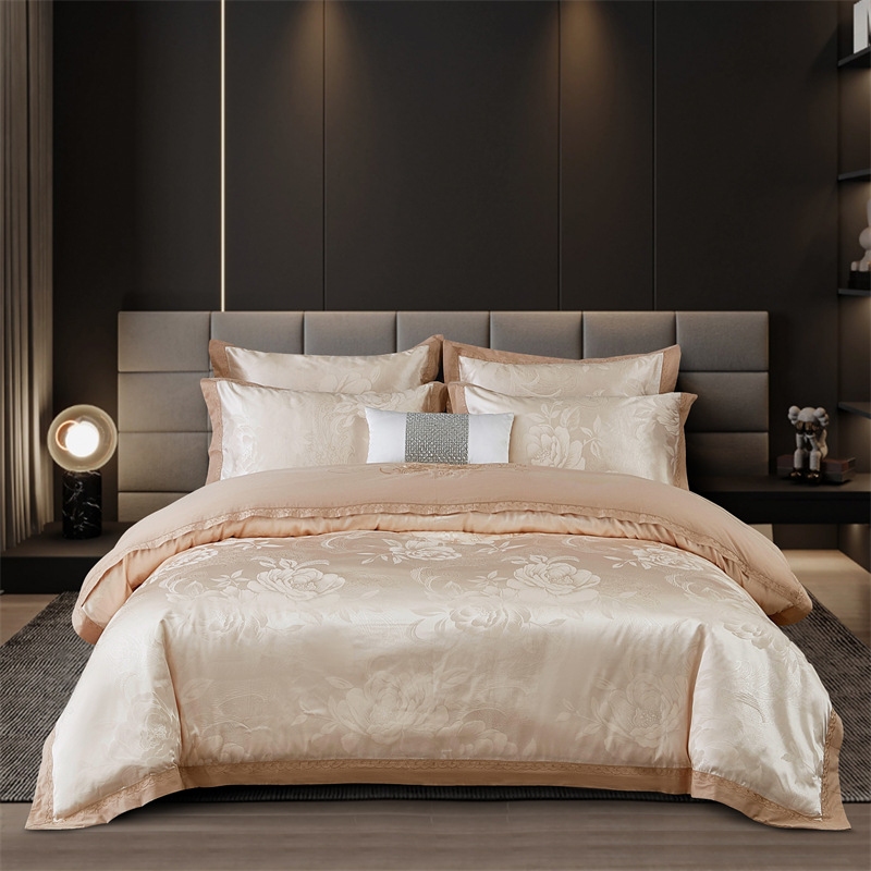 厂家批发欧式纯棉天丝贡缎提花四件套 全棉织带花边婚庆外贸床品