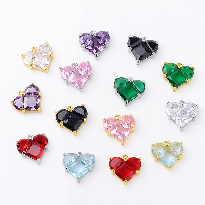 Micro-Paved Zircon Pure Copper Heart Pendant DIY Handmade Elegant Necklace Bracelet Jewelry Accessories Materials Ready for Sale