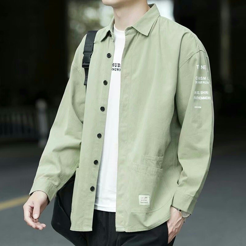 Spring and Autumn new fashion Handsome Men's workwear jacket trendy versatile casual ins Hong Kong style loose long sleeve shirt jacket Spring and Autumn new fashion Handsome Men's workwear jacket trendy versatile casual ins Hong Kong style loose long sleeve shirt jacket