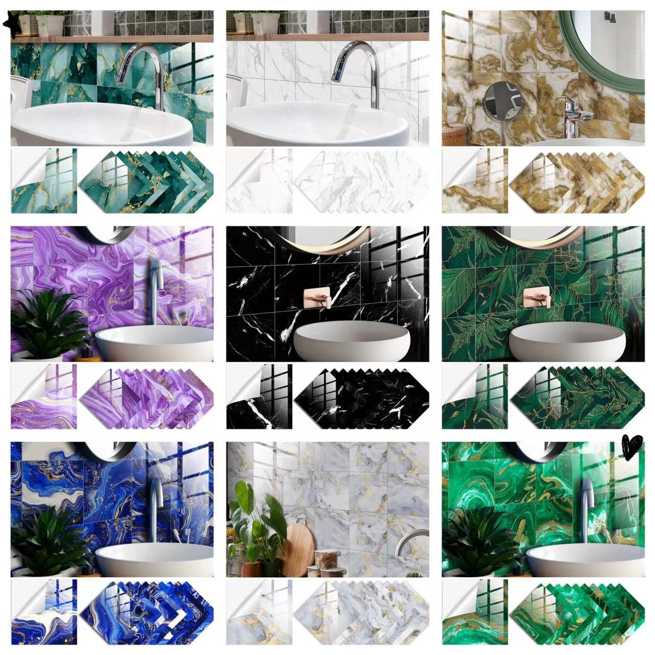 Ts318-331 Cross-Border Imitation Marble Tile Stickers Home Decoration DIY Self-Adhesive Crystal Film Floor Wall Stickers