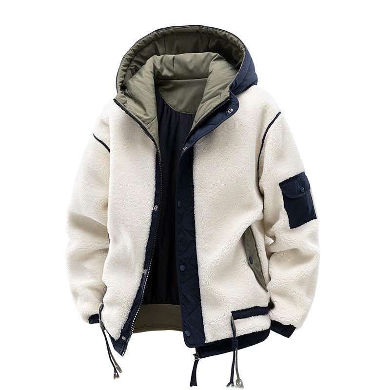 Nei fir Koppelen, Hierscht-Wanter trendy Mark Lämmchewoll Kapuzen, déck a waarm, agebaute faarweg gewéckelte Jackett, Kotteng_voghion.com