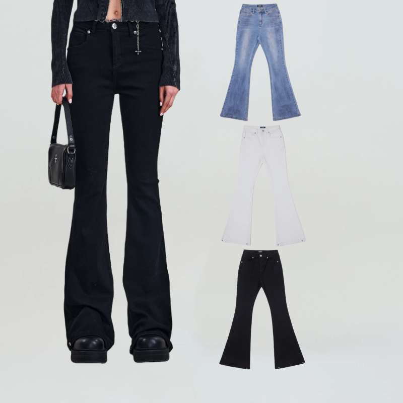 Smfk Cross Classic Hurricane Jeans Black and White New Elastic Flared Long Pants for Women