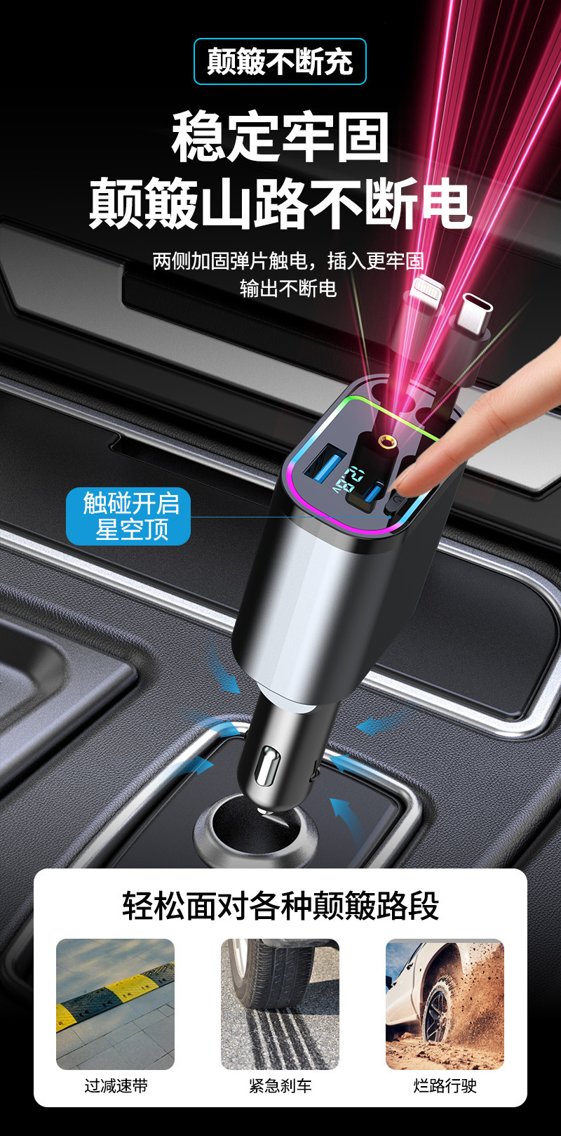 120W Car Charger Type-C Dual USB Interface Fast Charging Car Power Converter