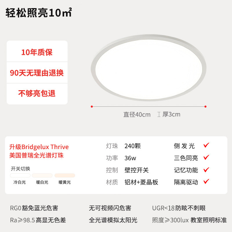 Chip Puri ultrafino, lámpara de techo de protección ocular de espectro completo, dormitorio principal, habitación de libro, sala de estar moderna simple, lámpara Zhongshan