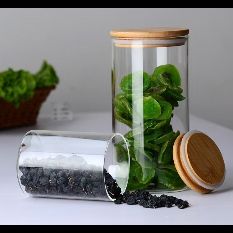 Tanque de almacenamiento de vidrio transparente con alto contenido de borosilicato, tanque sellado, tanque de té para el hogar, tanque de tapa de bambú, tanque de almacenamiento de múltiples especificaciones