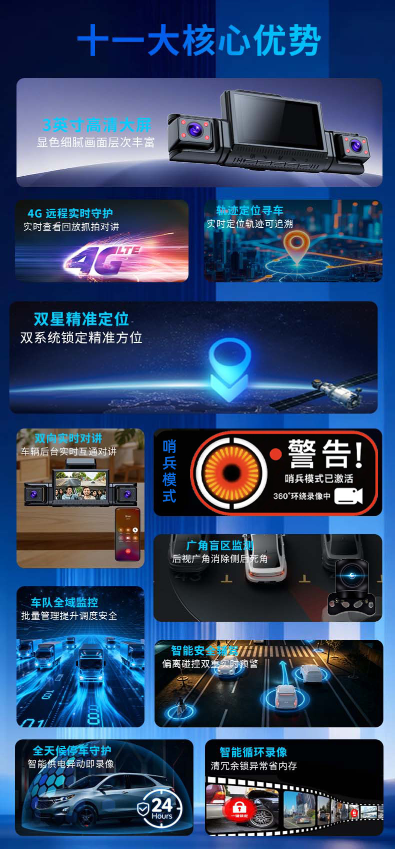 Cross-border 4G version real-time remote visual intelligent co-driving four-camera 2K dashcam for sentinel fleet management