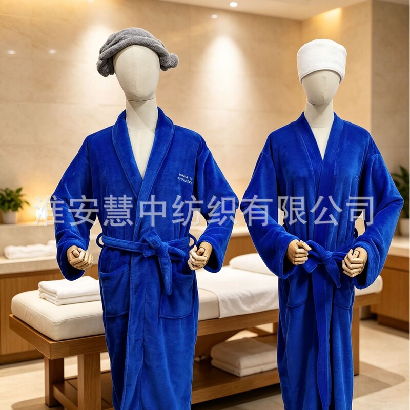 Soft and Comfortable Blue Kimono Collar Coral Velvet Bathrobe Hotel Bathrobe Spa Club Nightgown Home Bathrobe Customization Soft and Comfortable Blue Kimono Collar Coral Velvet Bathrobe Hotel Bathrobe Spa Club Nightgown Home Bathrobe Customization