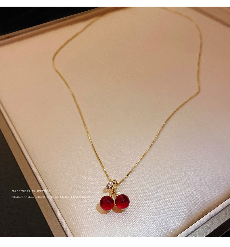 Sweet Cherry Copper Plating Resin Pendant Necklace