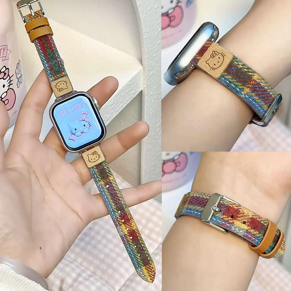 秋冬细款彩色KT猫表带iwatch表带适用s10苹果手表iwatch98765se代