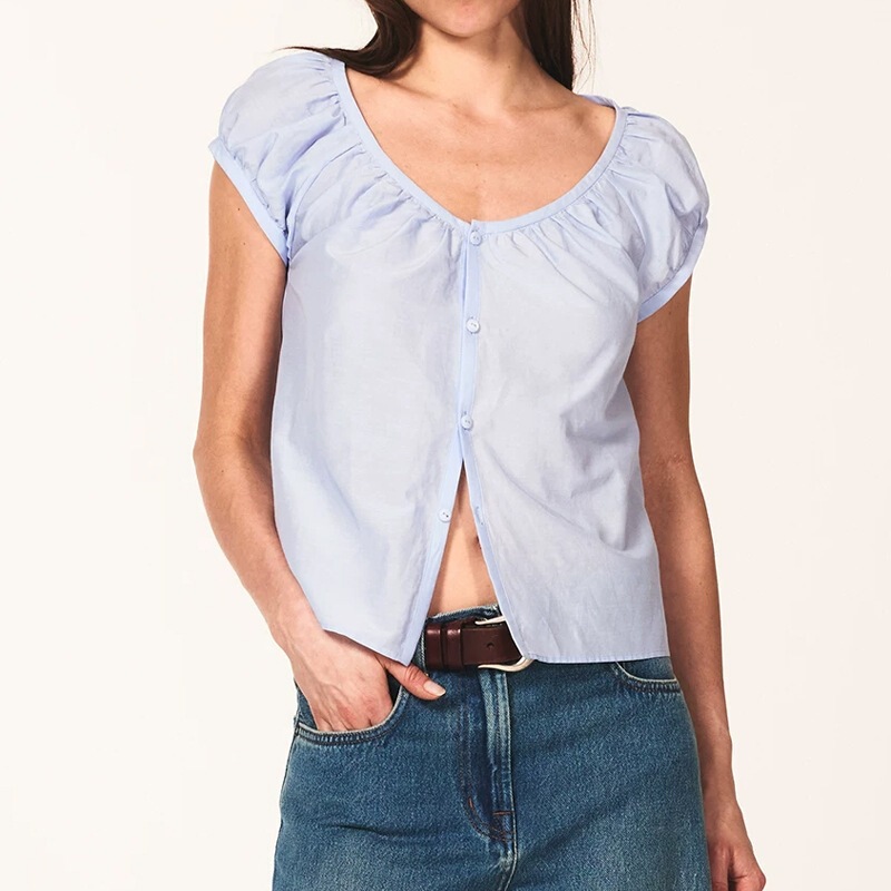 In Stock Alright Then Cotton-Silk Blend V-Neck Raglan Loose Pleated Top Short-Sleeve Shirt In Stock Alright Then Cotton-Silk Blend V-Neck Raglan Loose Pleated Top Short-Sleeve Shirt