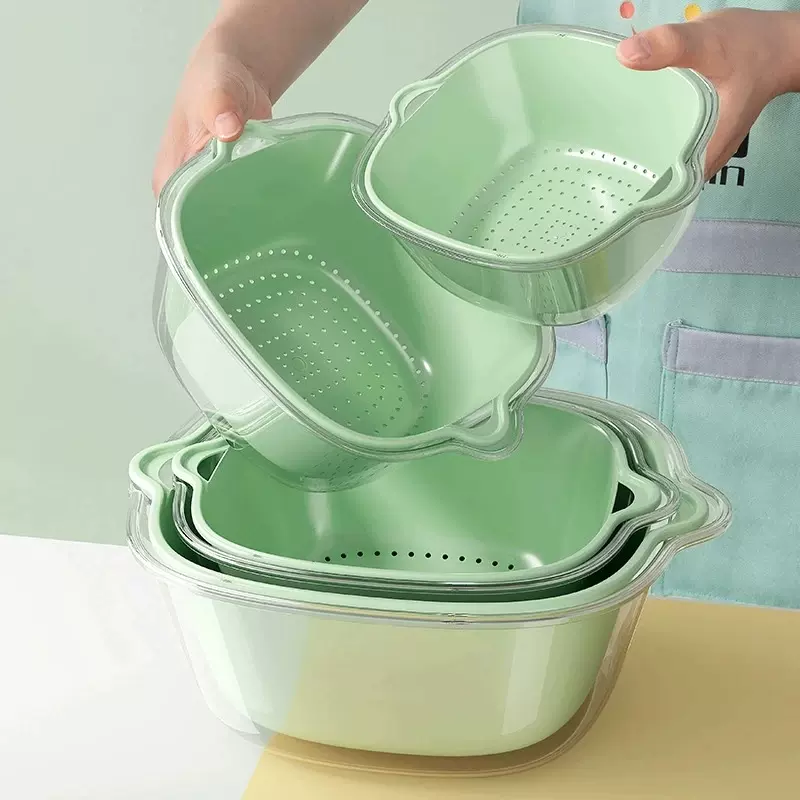 洗菜篮双层PET透明沥水篮家用厨房菜篮子果盘多功能洗水果滤水盆