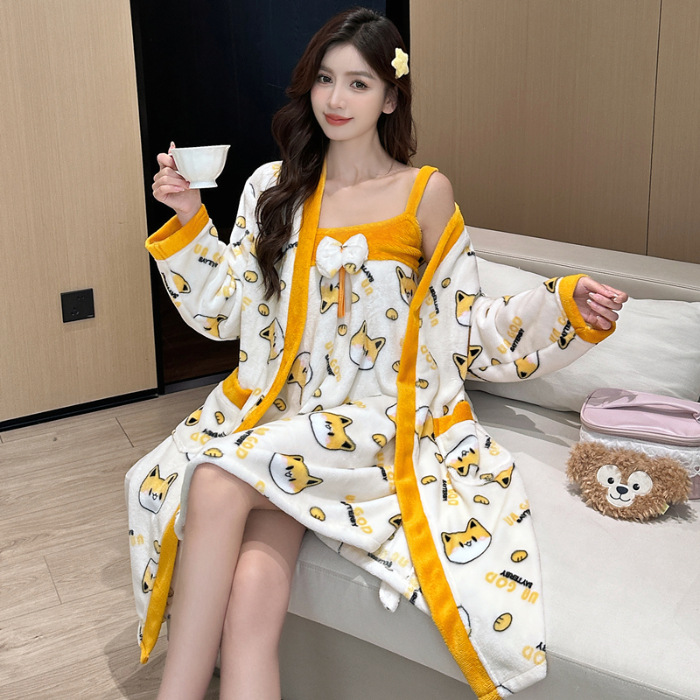 Invierno camisa de franela para mujeres nuevo juego de dos piezas pijamas lindos dibujos animados casera casual pijamas comercio exterior al por mayor