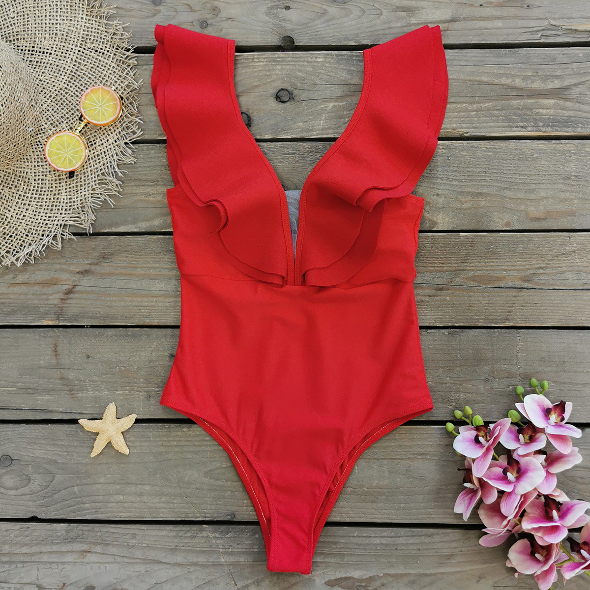 245g Weight Sleeveless Sleeve Length Polyester Fabric Type Regular Top Length One-pieces Tops Type 1 Piece Quantity Swimming Occasion V Neck Neckline Slim Fit Type Solid Color Pattern Women's Gender Elegant Style Women's Elegant Lady Solid Color 1 Piece One Piece Swimwear 4