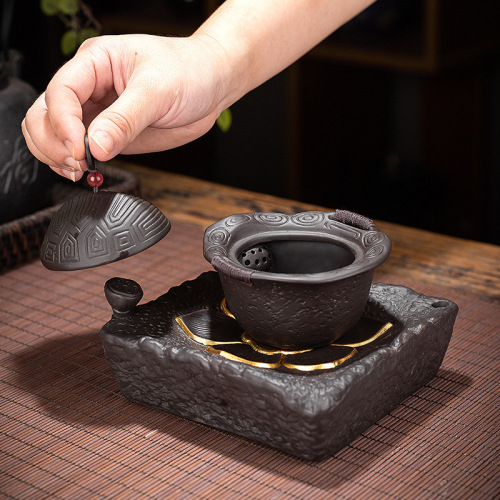 Gold-Trimmed Zisha Teapot Stand, Lotus Dry Brew Platform, Gongfu Tea Set Teapot Mat, Tea Brewing Stand, Ceramic Tea Accessories, Tea Trivet