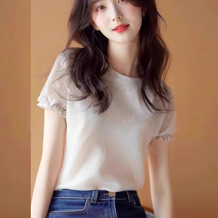 White Right Shoulder Short-Sleeved Shirt for Women 2025 New European Style Shirt Design Niche Chic Beautiful Top Summer