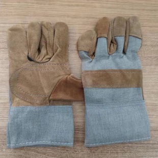 Short leather gloves flower half leather gloves welder welding gloves site gloves wear-resistant heat-insulating stab-resistant labor gloves