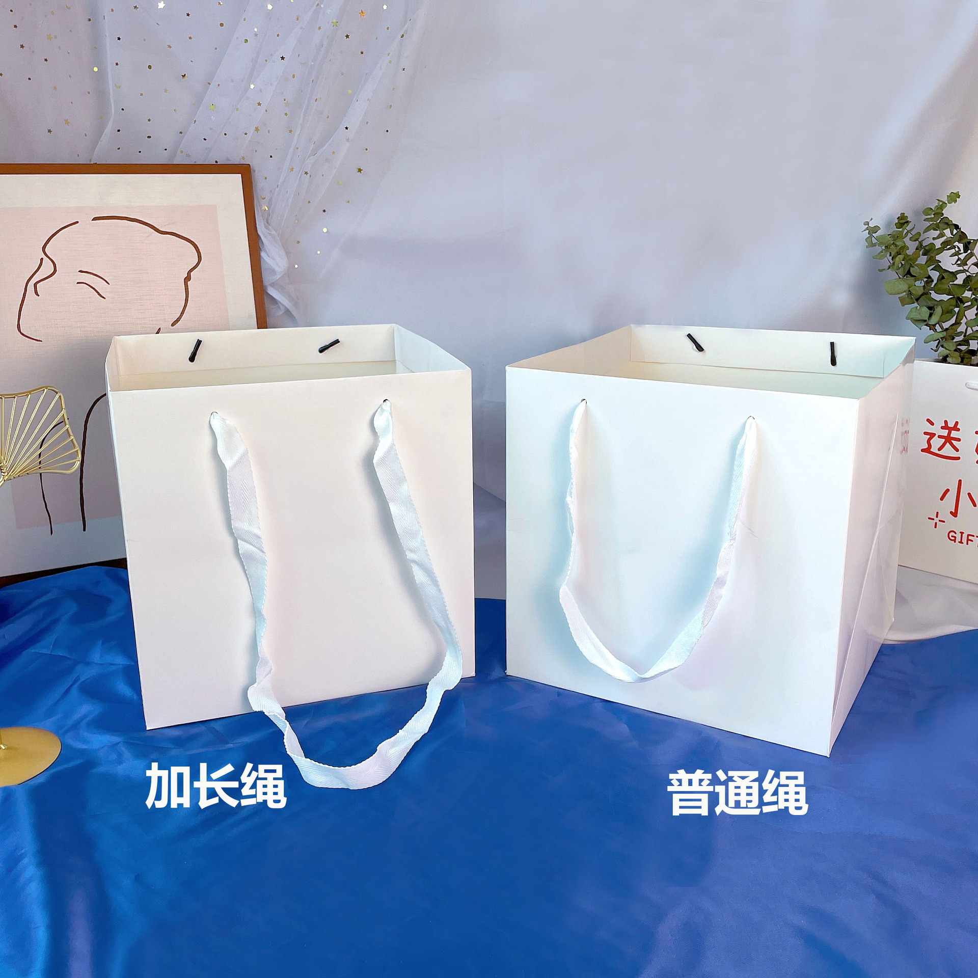 Floral Tote Bag Square Thick Gift Bag Valentine's Day Flower Shop Packaging Bag Printing Logo Rope Can Be Extended