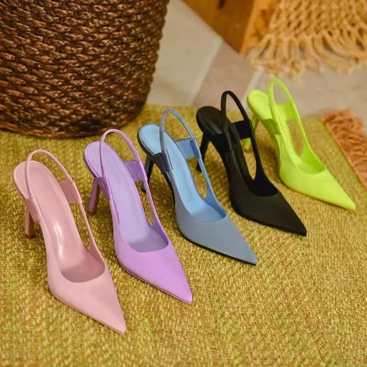 Женские туфли на шпильке 2024 года, новинка весны и осени, Синие атласные однослойные туфли с острым носком и юбкой, женские босоножки с закрытым носком
