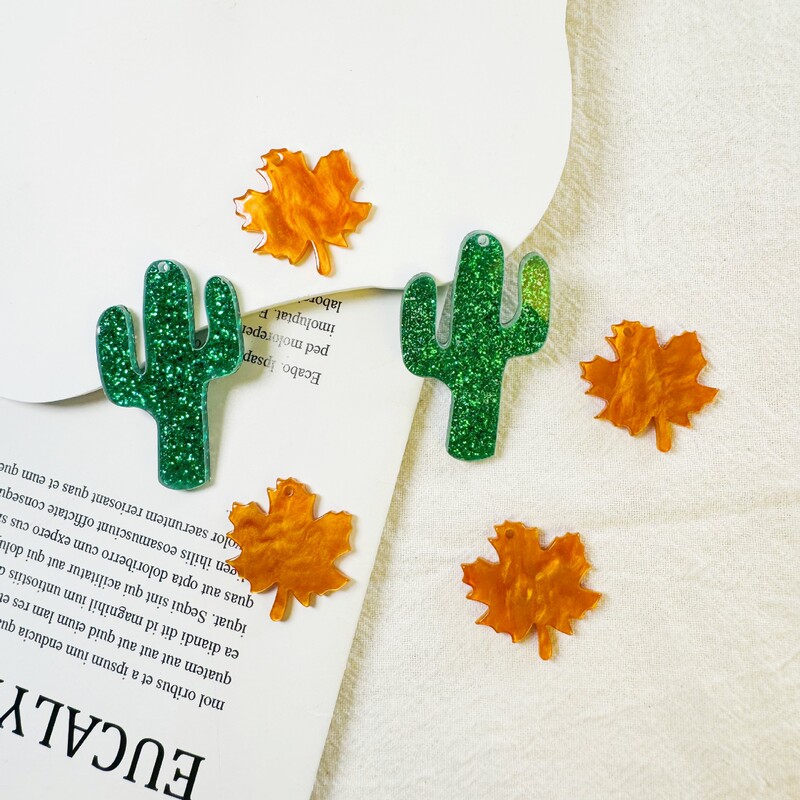 Cross-border New Acrylic Summer Cactus Autumn Maple Leaf Pendant Earrings Keychain Pendant DIY Cross-border New Acrylic Summer Cactus Autumn Maple Leaf Pendant Earrings Keychain Pendant DIY