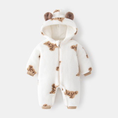 Baby Fleece Onesie for Autumn/Winter, Baby Fleece Pajamas for Outings in Winter, Thicker Crawling Suit for Children, Cute Outerwear Cotton Hoddie