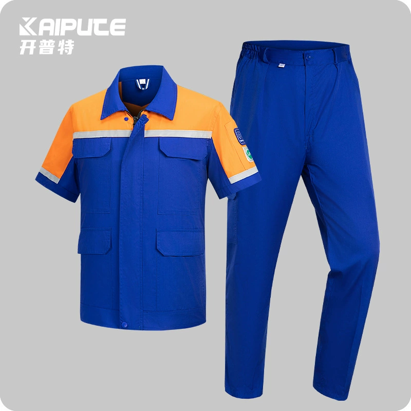 Летняя антистатическая рабочая одежда с коротким рукавом для трансграничной торговли, с напечатанным логотипом, цветная куртка с воротником-стойкой, спецодежда для защиты труда в мастерских