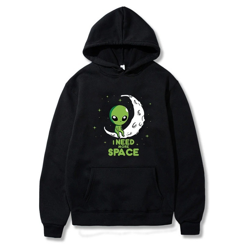 Hot Sale Men Hoodiie I Need More Space Green Alien Print Hoo