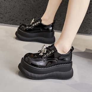 Thick-Soled Loafers for Women 2025 Spring New Versatile British Style Small Leather Shoes Platform Sole Wedge Heel Inner Height Increasing Women's Shoes