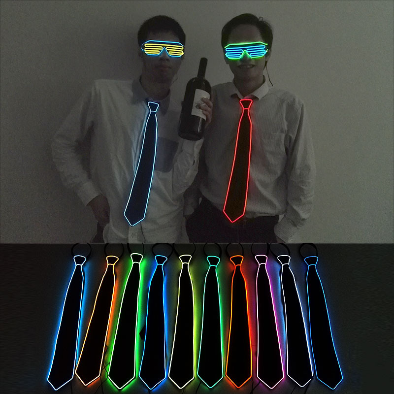 Corbata LED novedosa con luz EL para fiestas de disfraces, bares, accesorios de iluminación para discotecas, corbata intermitente con diez opciones de color.
