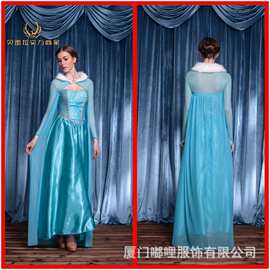 2017新款欧美蓝色宫廷装 万圣节服装冰雪奇缘艾莎公主裙成人