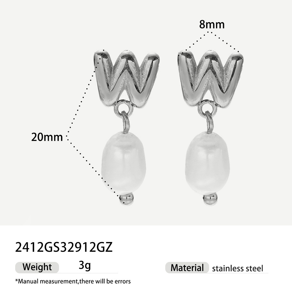 Alta europa y americana de acero inoxidable pendientes de perlas de alta calidad nicho simple joyería de acero de titanio letras pendientes de oro y plata mujeres