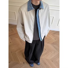 2025潮牌格纹假两件翻领夹克男款秋冬款男装韩系痞帅休闲宽松外套
