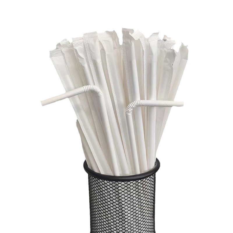 Pajita de papel flexible paja de papel degradable desechable paja de codo mujeres embarazadas leche té bebida soja leche paja