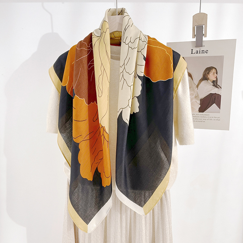 Tendencia moderna INS personalidad de impresión de dama bufandas de seda temperamento de moda nicho de viaje con 90 toallas cuadradas de herringbone